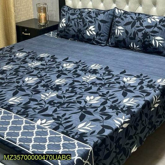 3 Pcs Crystal Cotton Printed Double Bed Sheet
